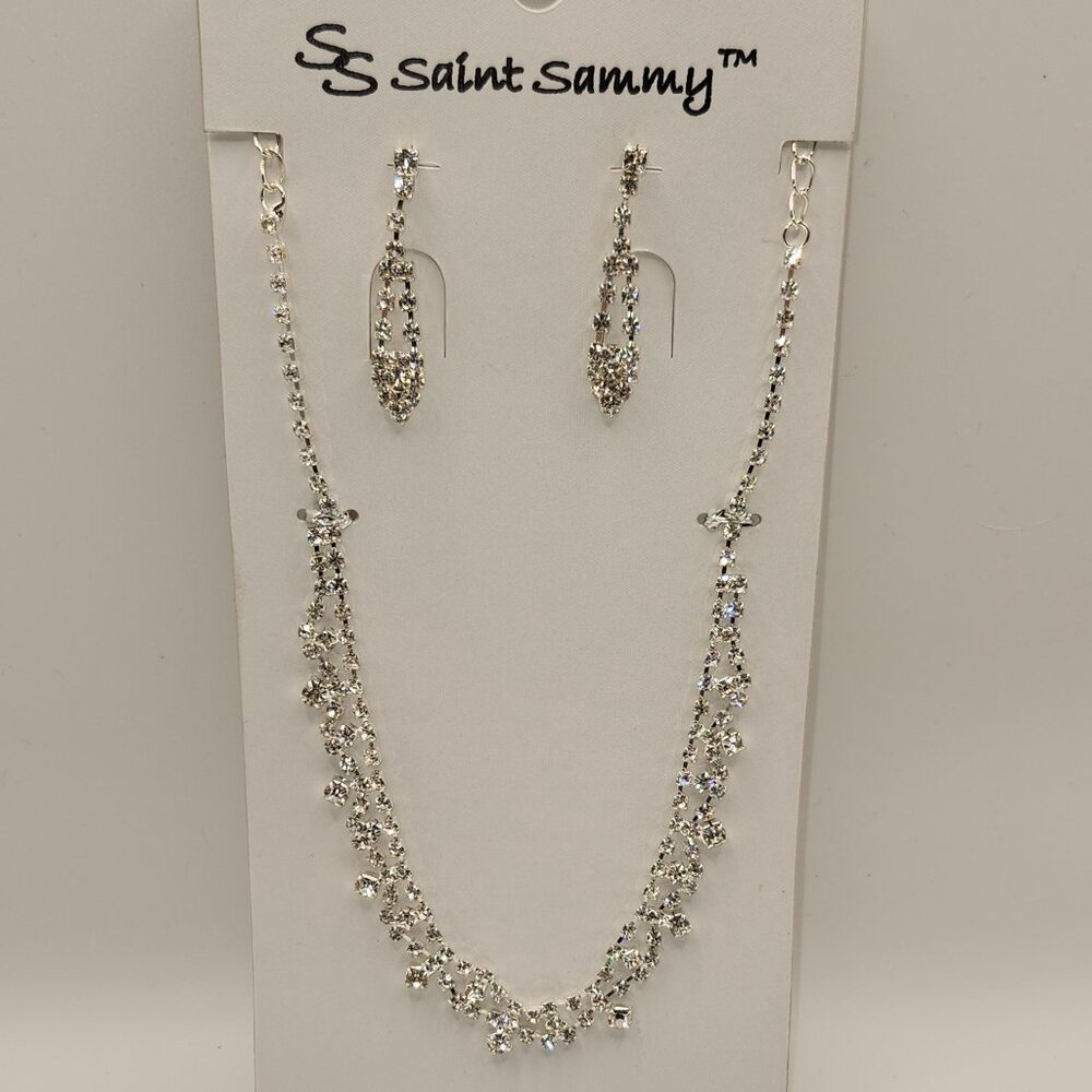 Saint Sammy Austrian Crystal Necklace/Earrings Set Rainfall Prom and Wedding